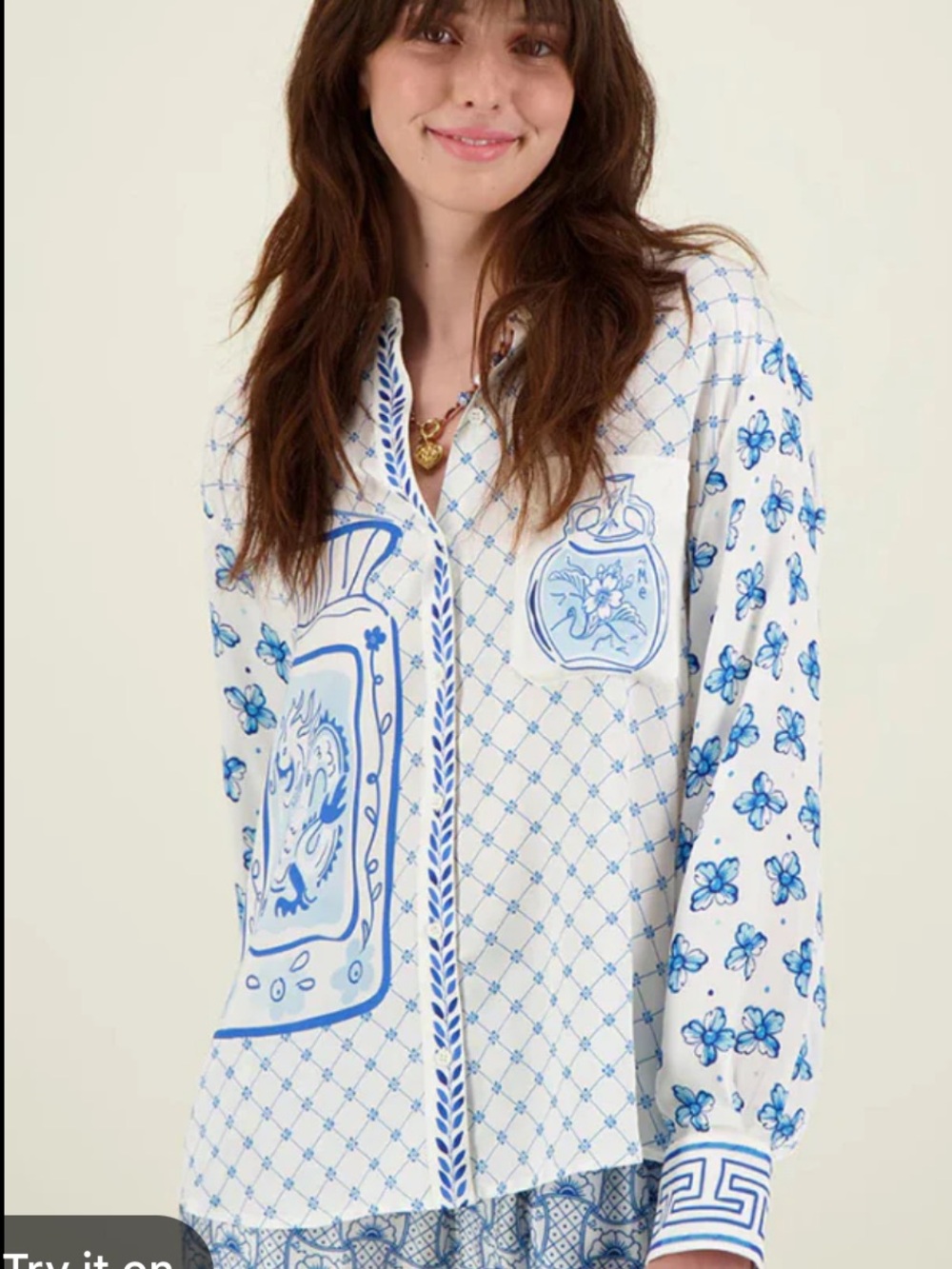 Me369 Isabel Printed Button Down Long Sleeve in Amalfi Coast